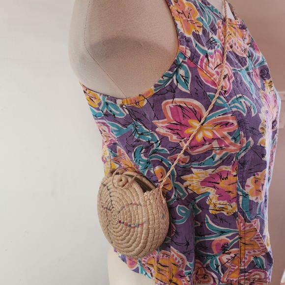 EZ Spirit y2k Floral Print Blouse Top Purple Pink Yellow Aqua Size 16 adult Sm - Picture 4 of 6